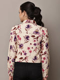 Begumpan Floral Printed Cropped Denim Jacket - Cream