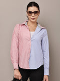 Begumpan Red & Blue Dual-Tone Striped Shirt - Red And Blue