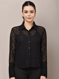 Begumpan Lace Full-Sleeve Sheer Shirt - Black