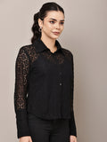Begumpan Lace Full-Sleeve Sheer Shirt - Black