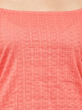 Begumpan Coral Pink Self-Design Off-Shoulder Top - Coral