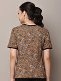 Begumpan Brown & Black Floral Printed V-Neck Top - Brown & Black