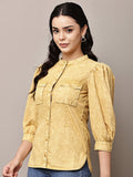 Begumpan Washed Mandarin Collar Shirt - Yellow