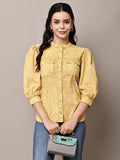 Begumpan Washed Mandarin Collar Shirt - Yellow