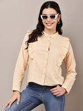 Begumpan Solid Cotton Ruffle Detail Shirt - Cream