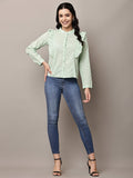 Begumpan Solid Cotton Ruffle Detail Shirt - Light Green