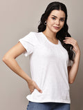 Begumpan Textured Cotton Round Neck Short Sleeves Top - White