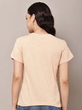 Begumpan Textured Cotton Round Neck Short Sleeves Top - Peach