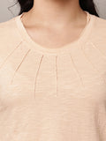 Begumpan Textured Cotton Round Neck Short Sleeves Top - Peach