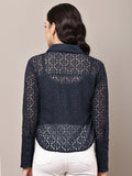 Begumpan Lace Full-Sleeve Sheer Shirt - Navy