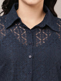 Begumpan Lace Full-Sleeve Sheer Shirt - Navy