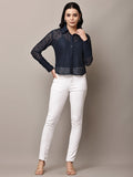 Begumpan Lace Full-Sleeve Sheer Shirt - Navy