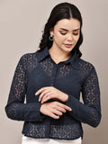 Begumpan Lace Full-Sleeve Sheer Shirt - Navy
