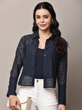 Begumpan Lace Full-Sleeve Sheer Shirt - Navy