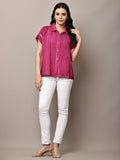 Begumpan Textured Cotton Round Neck Short Sleeves Shirt - Fuchsia Pink