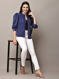 Begumpan Washed Mandarin Collar Shirt - Navy