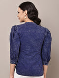 Begumpan Washed Mandarin Collar Shirt - Navy