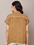 Begumpan Textured Cotton Round Neck Short Sleeves Shirt - Brown
