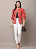 Begumpan Washed Mandarin Collar Shirt - Red