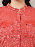 Begumpan Washed Mandarin Collar Shirt - Red