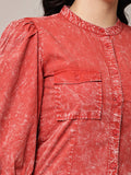 Begumpan Washed Mandarin Collar Shirt - Red