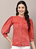 Begumpan Washed Mandarin Collar Shirt - Red