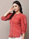 Begumpan Washed Mandarin Collar Shirt - Red