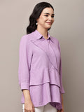 Begumpan Lavender Textured Layered Shirt Style Top - Lavender