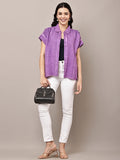 Begumpan Textured Cotton Round Neck Short Sleeves Shirt - Purple