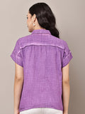 Begumpan Textured Cotton Round Neck Short Sleeves Shirt - Purple