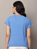 Begumpan Textured Cotton Round Neck Short Sleeves Top - Blue