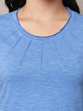 Begumpan Textured Cotton Round Neck Short Sleeves Top - Blue