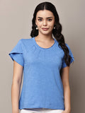 Begumpan Textured Cotton Round Neck Short Sleeves Top - Blue