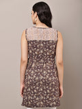 Begumpan Brown Floral Sleeveless Tunic with Waist Tie-Up - Brown