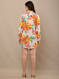 Begumpan Premium Printed Schiffle Shirt Dress - White Multi