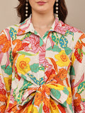 Begumpan Premium Printed Schiffle Shirt Dress - White Multi