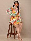 Begumpan Premium Printed Schiffle Shirt Dress - White Multi