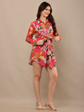 Begumpan Premium Printed Schiffle Shirt Dress - Pink Multi