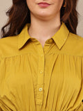 Begumpan Solid Cotton Smoking Waist Shirt - Musturd
