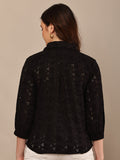 Begumpan Flower Emboridery Shirt with Beading Detail. - Black