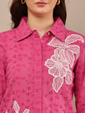 Begumpan Flower Emboridery Shirt with Beading Detail. - Pink