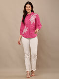 Begumpan Flower Emboridery Shirt with Beading Detail. - Pink
