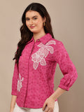 Begumpan Flower Emboridery Shirt with Beading Detail. - Pink