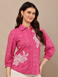 Begumpan Flower Emboridery Shirt with Beading Detail. - Pink