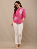 Begumpan Flower Emboridery Shirt with Beading Detail. - Pink