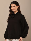 Begumpan Flower Emboridery Top - Black