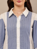 Begumpan Mix Match Flower Lace Shirt - Blue