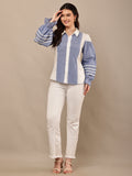 Begumpan Mix Match Flower Lace Shirt - Blue