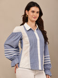 Begumpan Mix Match Flower Lace Shirt - Blue