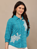 Begumpan Flower Emboridery Shirt with Beading Detail. - Turquoise